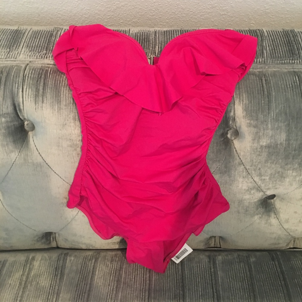 Zimmermann Fuschia Ruffled Bathing Suit